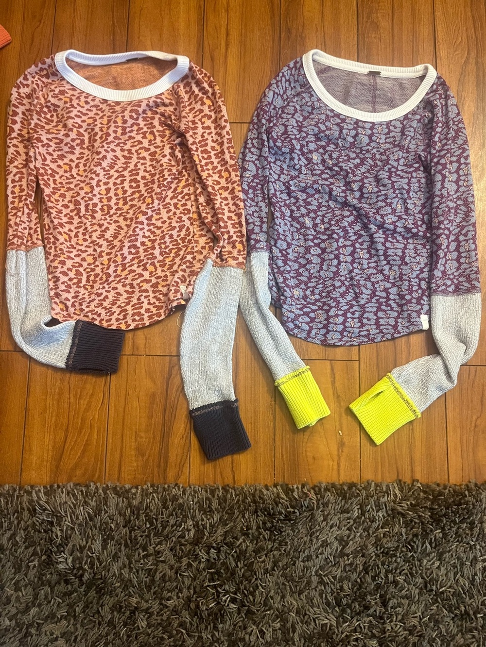 Free People bundle Women's Long Sleeve Animal Print Top with Contrast Sleeves